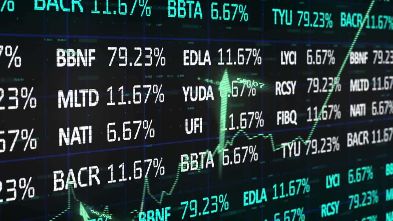 Animazione della borsa con grafico e frecce su sfondo nero