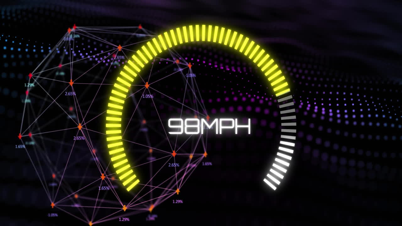 데이터 처리 및 연결 네트워크를 통해 이동하는 스피도미터의 애니메이션