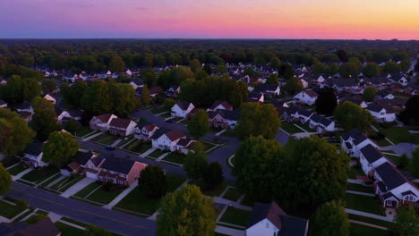 suburban neighborhood at sunset