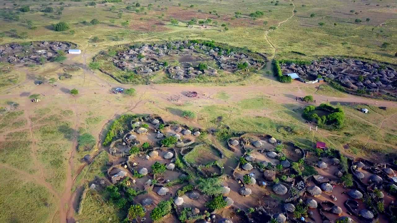 Aerial Shot Of Traditional African Rural Tribe Village, East Africa