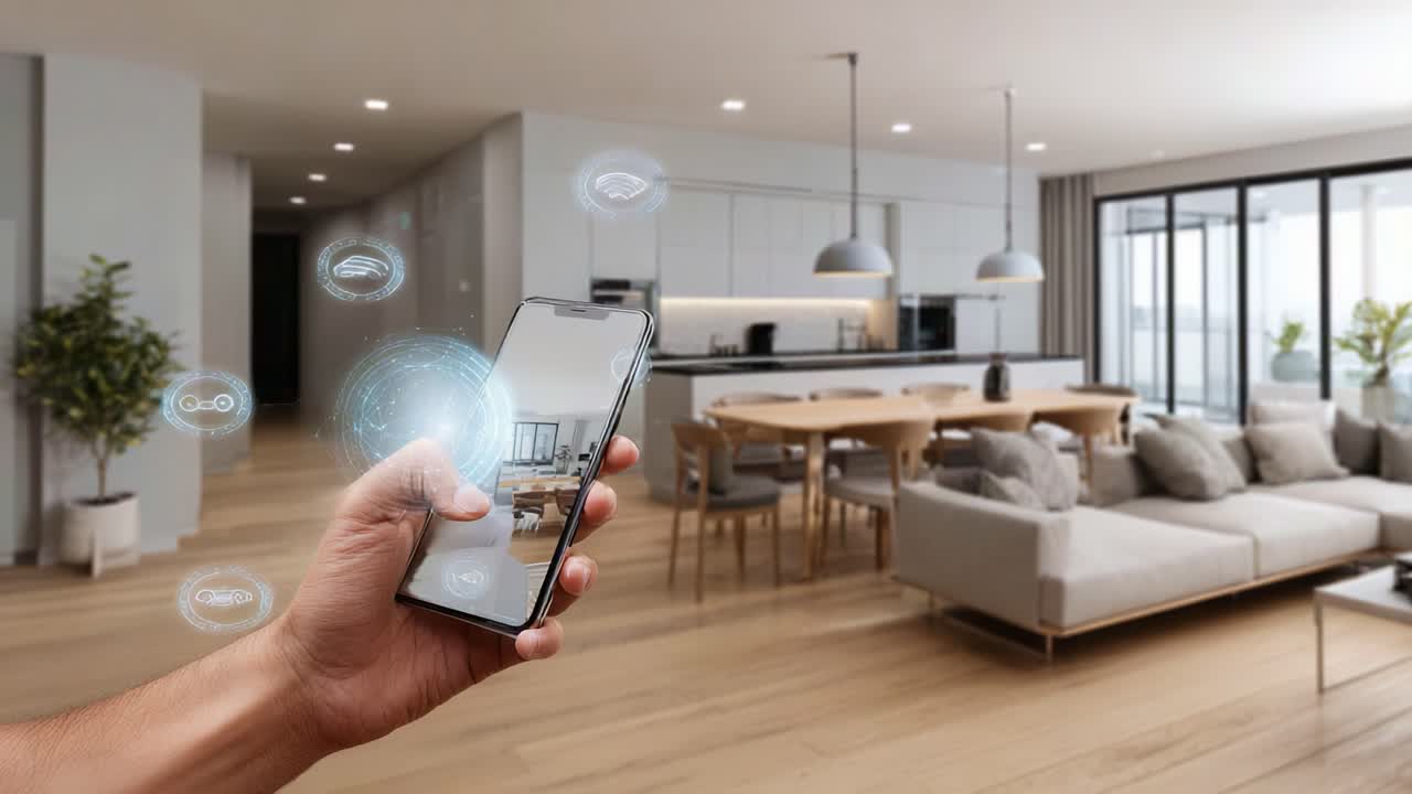 Smart Home Control: A Person Using a Smartphone to Manage IoT Devices ...