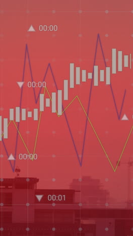animación de la bandera de china y procesamiento de datos sobre el paisaje urbano