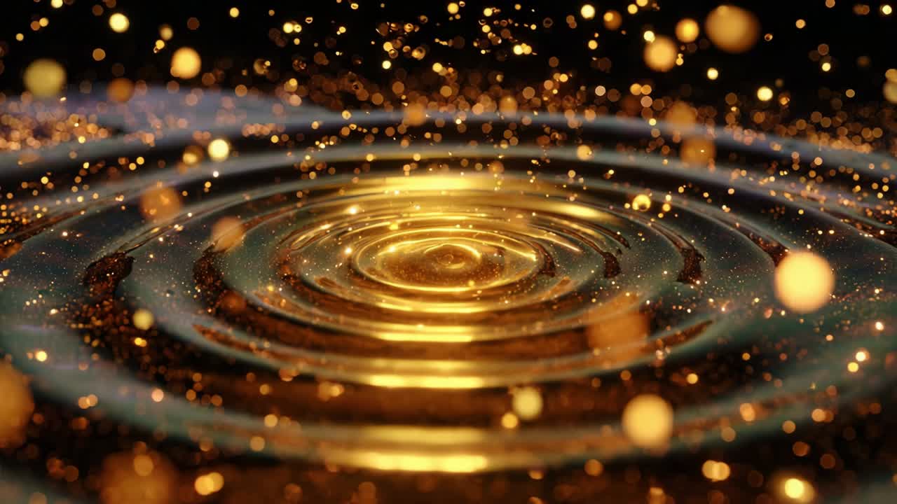 A Captivating Visualization of Golden Ripples and Glimmering Particles Creating a Mesmerizing Effect in a Dark Background, Evoking an Atmosphere of Depth and Tranquility