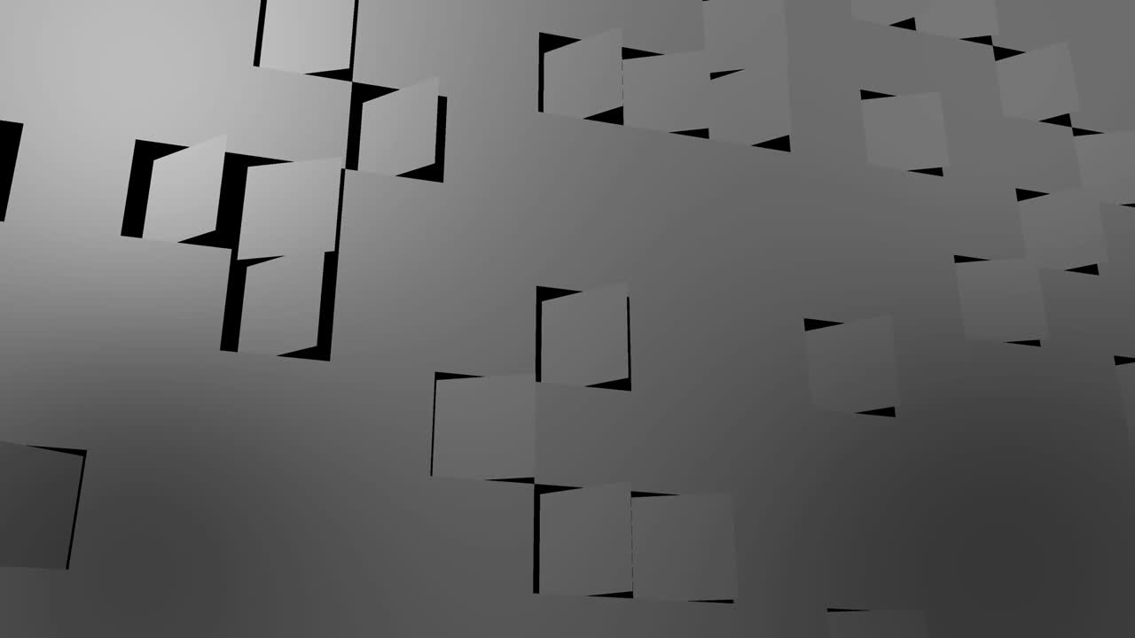 cuadrados de color plateado girando en el fondo negro.