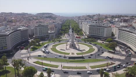 portugal sunny day lisbon city marquess of pombal square aerial park panorama 4k