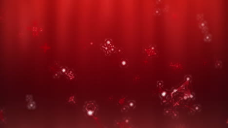 animation of multiple molecules and chemical elements floating on red background