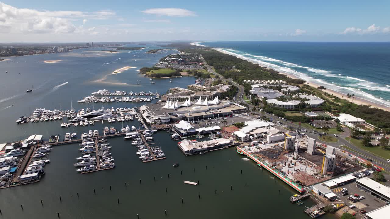 Drone Shot Over Southport Yacht Club, Main Beach, QLD, Australia