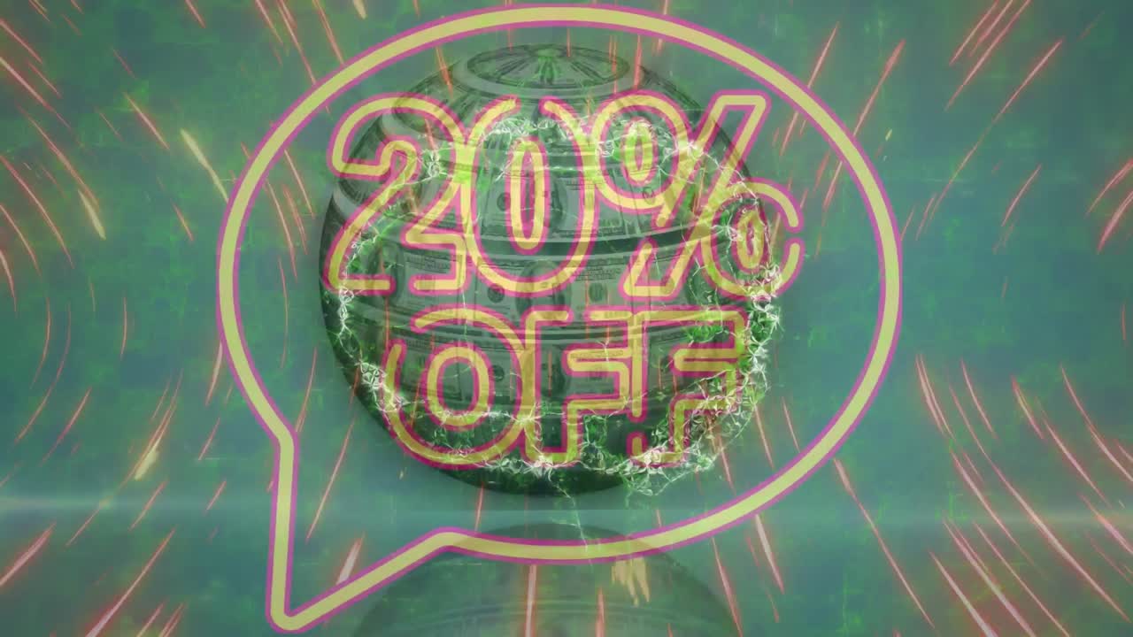 애니메이션 미국 달러 지폐 지구공간 인간 뇌가 회전하고, 배경에 판매 텍스트