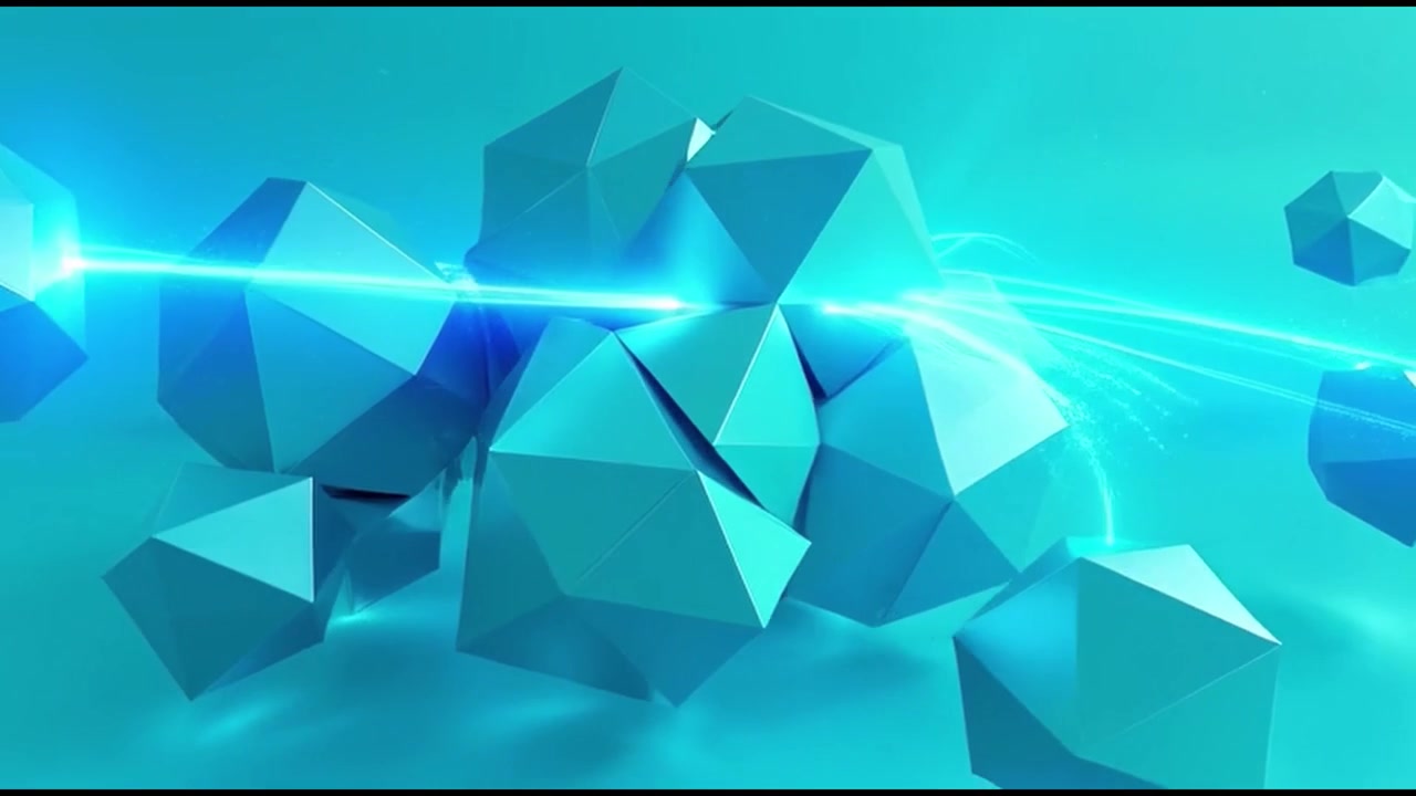 Abstraktit 3D-geometriset muodot yhdistettyinä hohtavilla valonsäteillä
