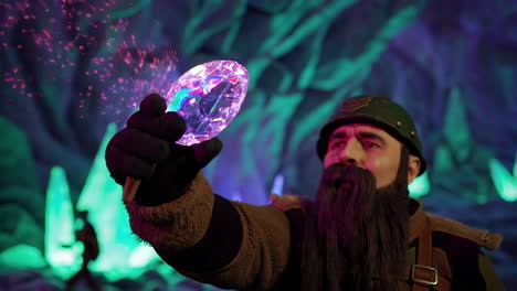 crystal weapon held by fantasy character in icy cave