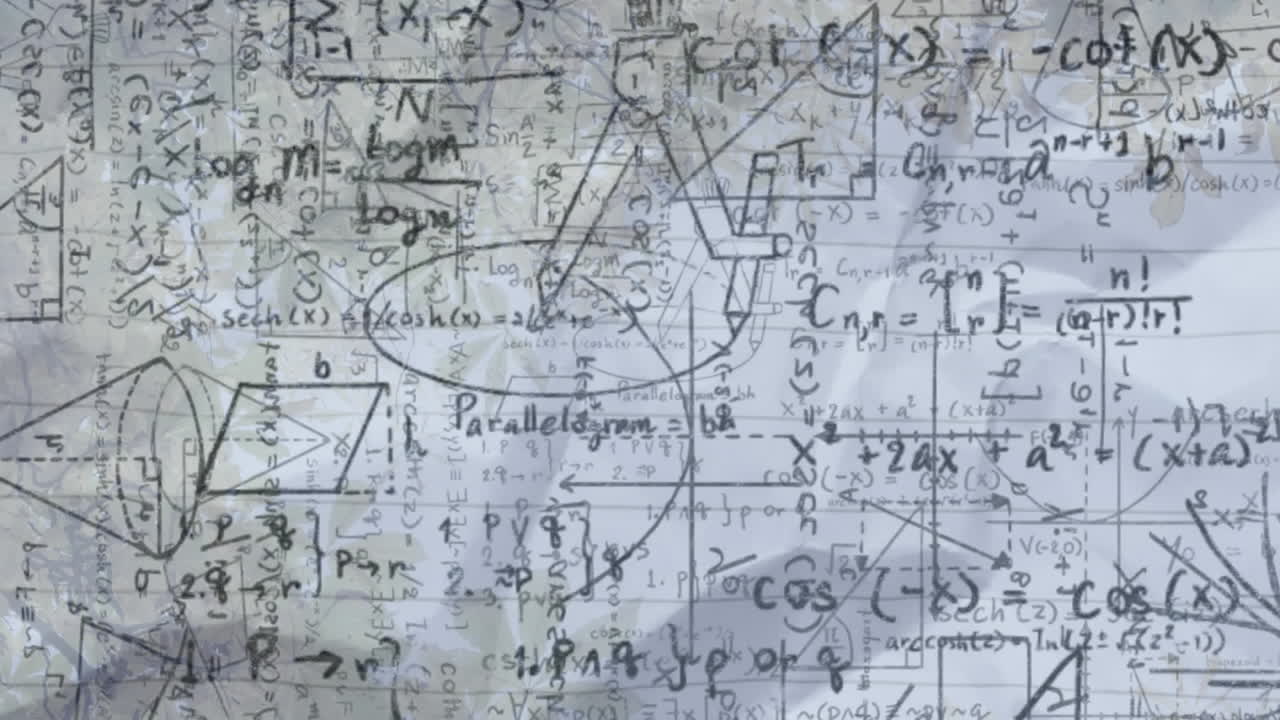 animación de ecuaciones matemáticas y procesamiento de datos sobre un fondo blanco