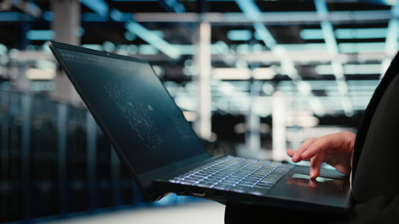 Data Center Technician Using Ai Llm Assistant On Laptop To Troubleshoot Issues