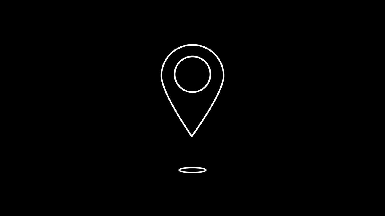 Bouncing location marker icon, isolated on black and white backgrounds