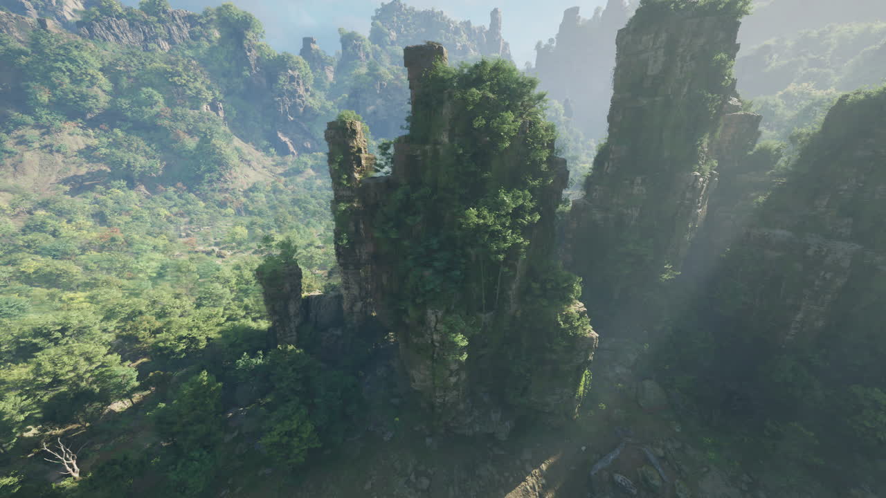 울창 한 정글 에 있는 높은 바위 산 의 공중 풍경