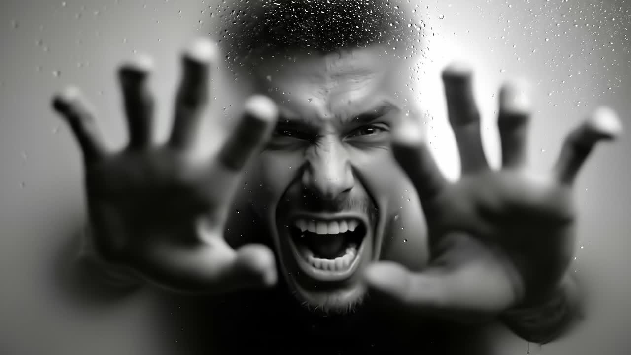 A man with his hands outstretched in front of a window