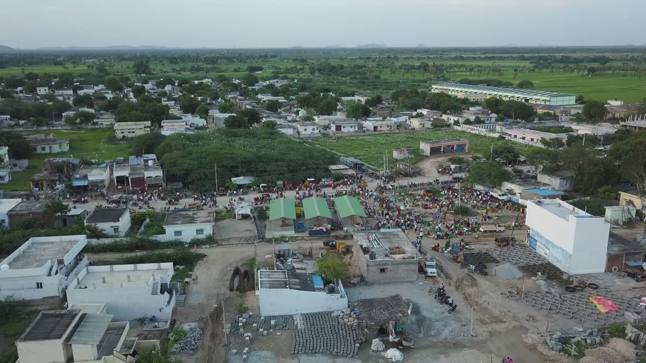Aerial Drone Footage of a Local Market in India, Asia