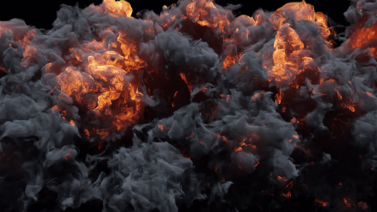 Intensa esplosione di fuoco e fumo su sfondo nero
