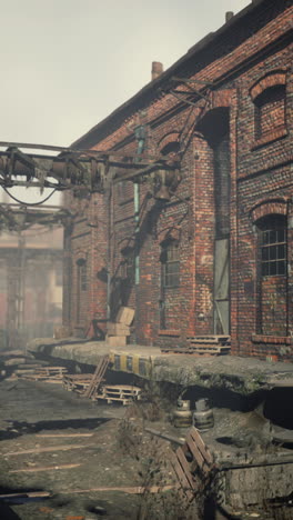 abandoned industrial factory buildings at sunset