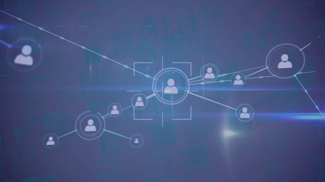 Animation of network of connections over blue background