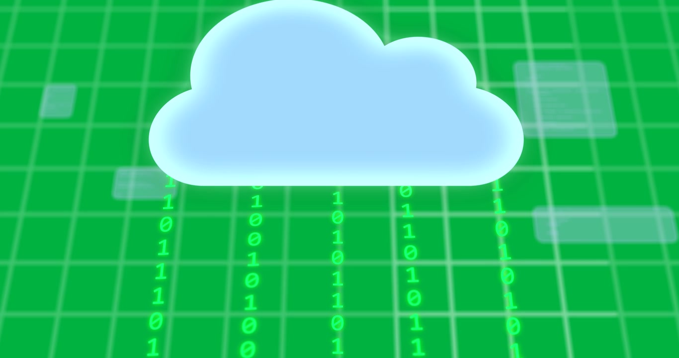 Animation of icons over data processing on transparent background