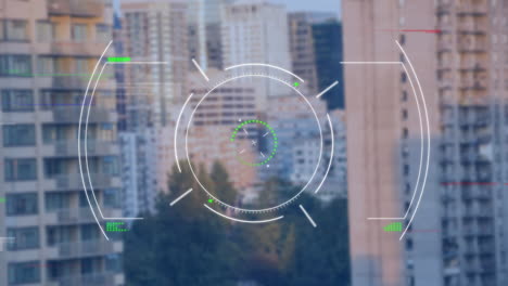 animación de interferencia y escaneo de alcance sobre el paisaje urbano
