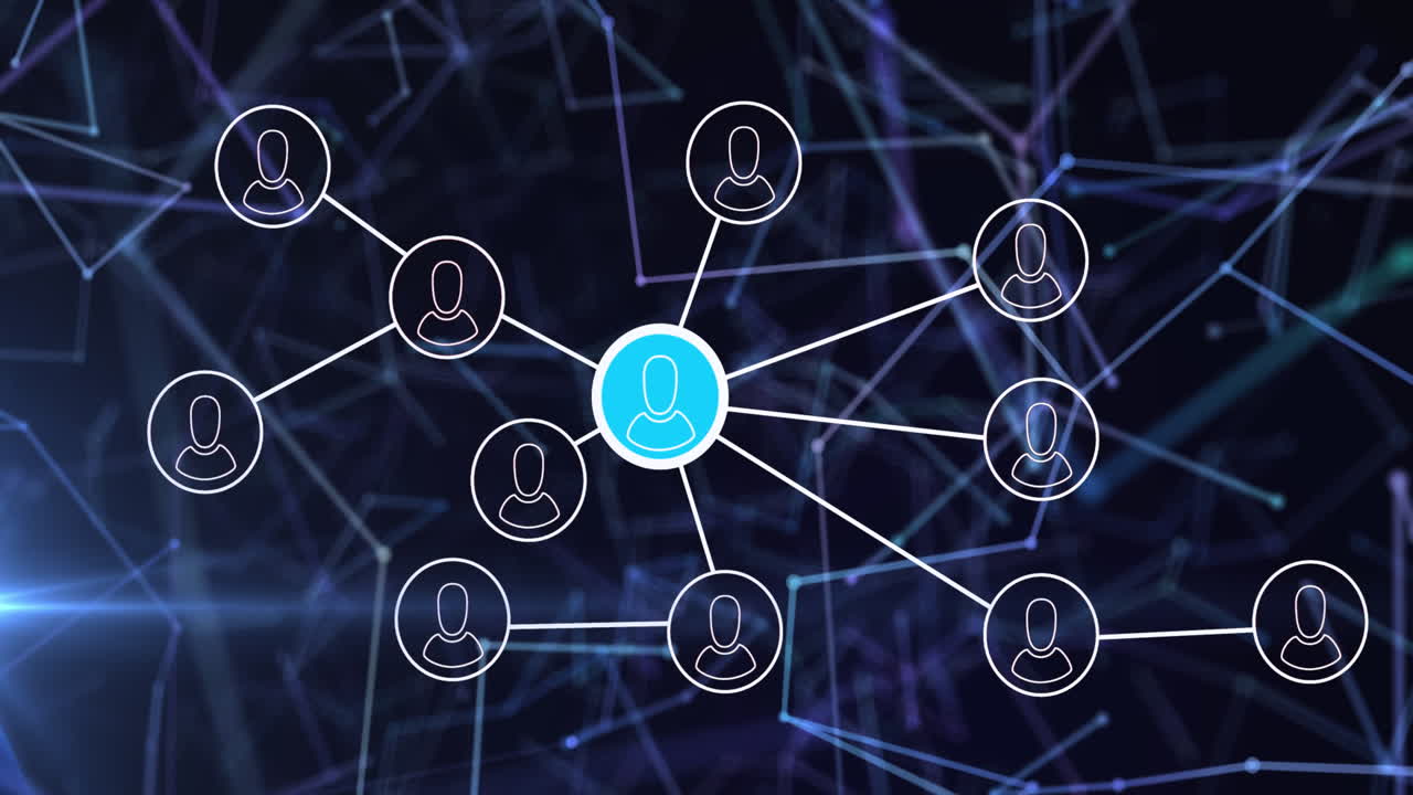 animación de la red de conexiones con personas iconos sobre enlaces brillantes