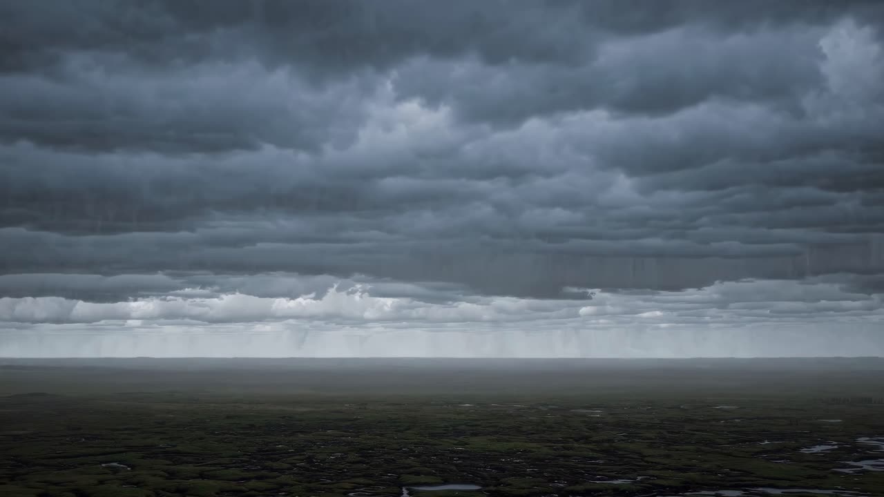 Aerial video shot capturing dramatic storm clouds over a vast landscape, emphasizing the moody