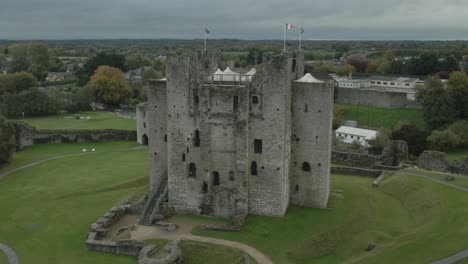 trim castle in county meath ireland surrounded by greenery and historical structures, aerial view