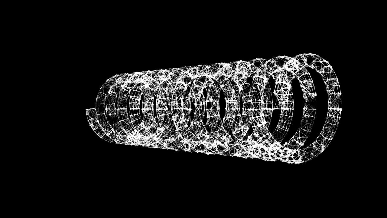 와이어 프레임 낮은 폴리 메쉬 긴장 헬릭스 스프링 연결 구조 사이버 공간 그리드 과학 및 기술