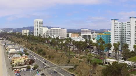 santa monica california drone of traffic and buildings