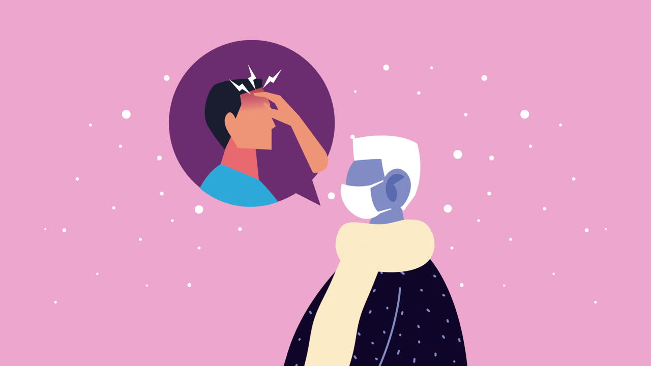 코로나19에 대한 의료 마스크를 착용한 남성, 두통 증상