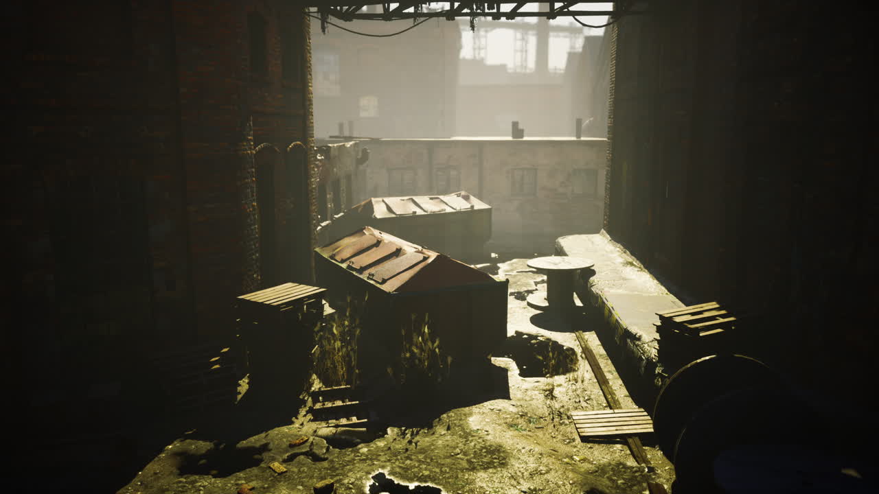 산업 지구 에 있는 콘크리트 폐허 와 함께 버려진 공장