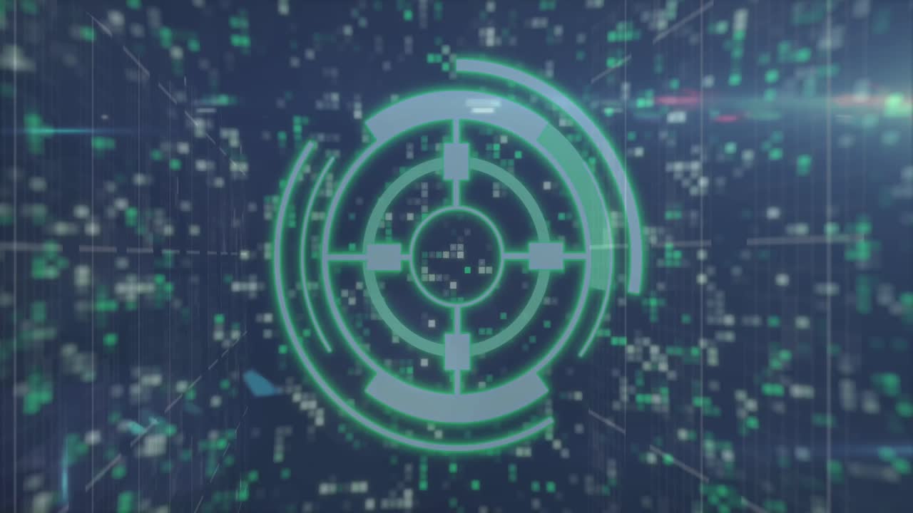 animación de escaneo de alcance e íconos sobre columnas móviles