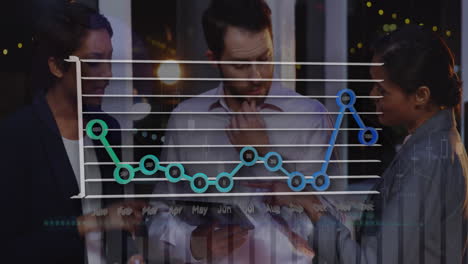 animation of financial data processing over diverse business people in office