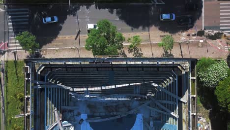 aerial top view of destroyed gymnasium