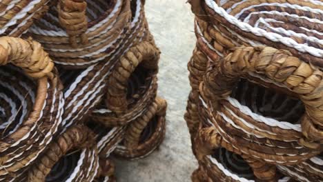 Weaving-Basket-product-made-from-natural-fiber-such-as-Pandanus,-banana-bark,-and-water-hyacynth