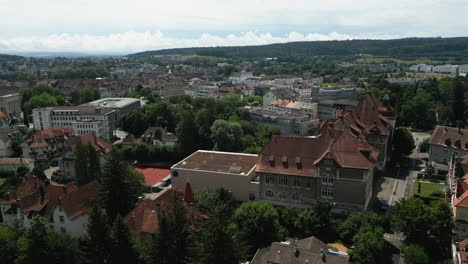 aerial of a small town in switzerland