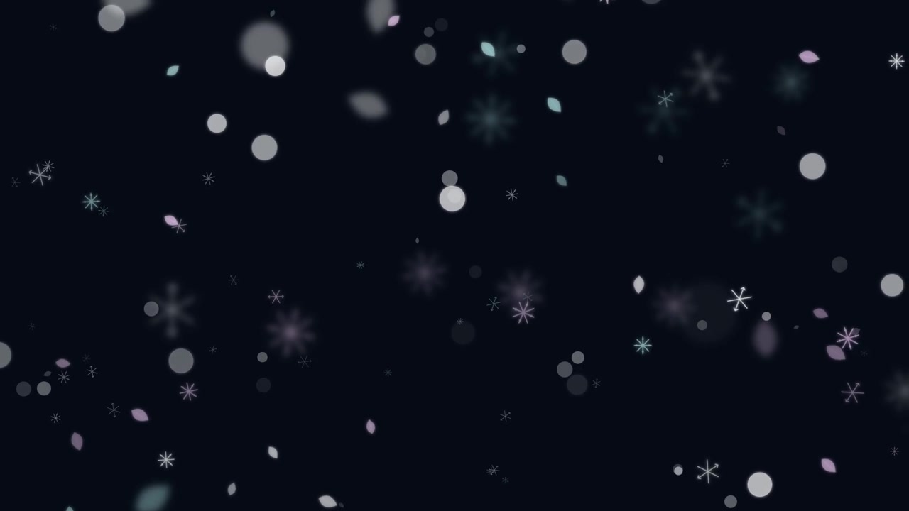 Abstract Falling Snowflakes and Bokeh Particles on Dark Background
