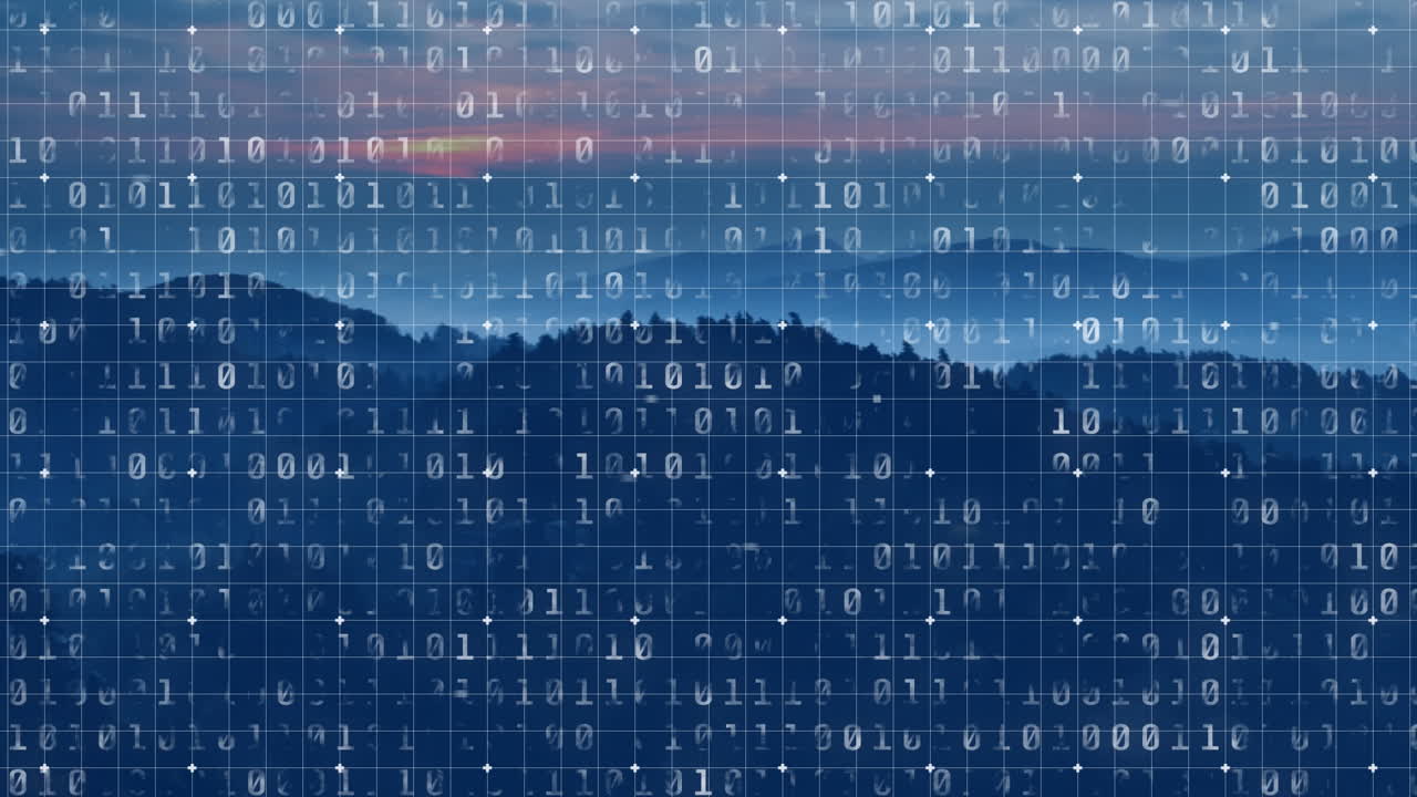 Animation of data processing over landscape