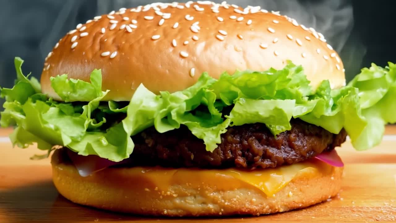 un primer plano de una deliciosa hamburguesa.