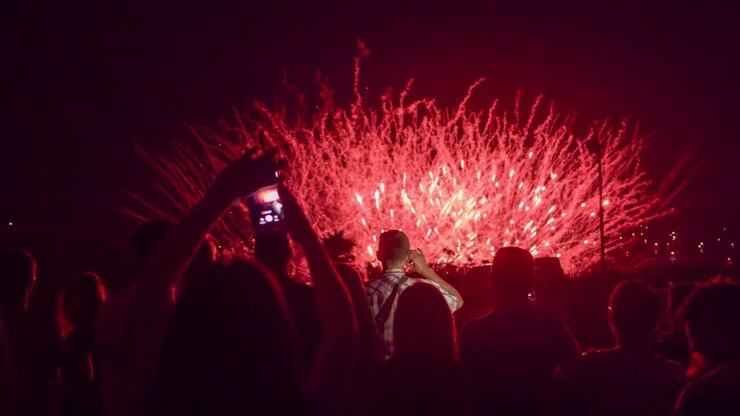 Fireworks Display with Spectators