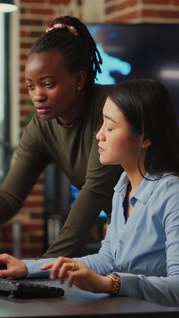 Vertical video: Production department team brainstorming ideas to create artistic online content