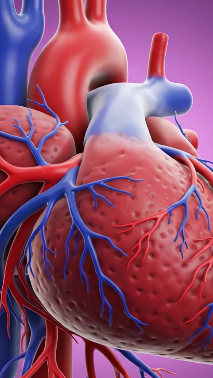 A Detailed 3D Visualization of a Human Heart, Highlighting Vascular Structures and Anatomical Features for Educational Purposes