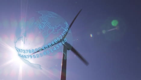 animación del globo con números sobre la turbina eólica en el campo