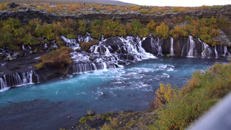 iceland scenic natural stunning landscape in autumn season hraunfossar waterfall famous touristic spot destination