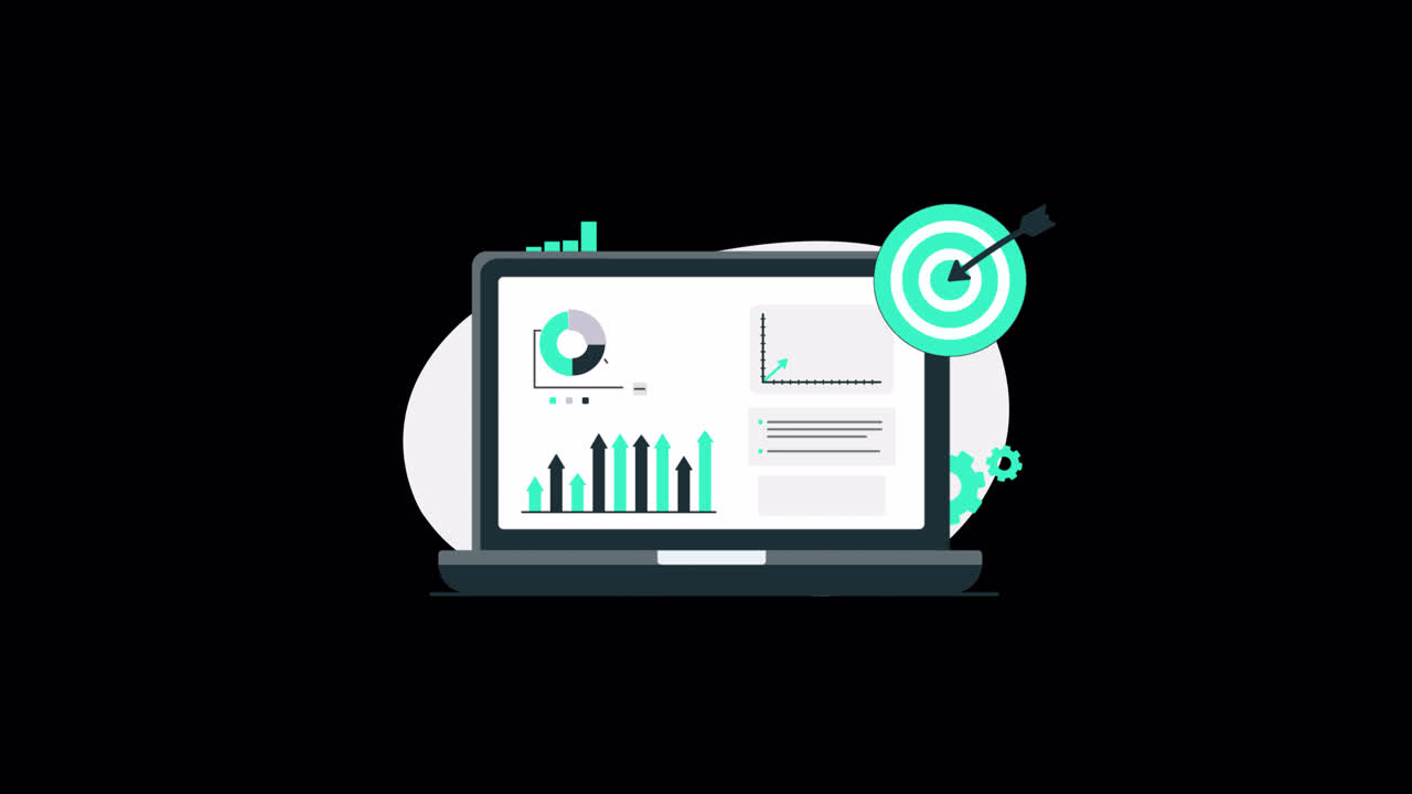 Animated Laptop Displaying Business Data and Growth Charts