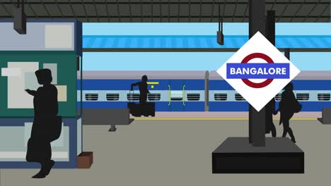 Ein-Personenzug-Kommt-An-Und-Leute-Warten-Am-Bahnhof-Von-Bangalore-In-Karnataka,-Indien