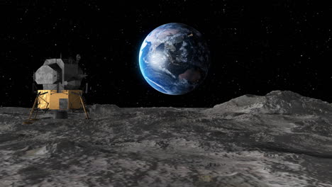 moon surface with space craft and planet earth