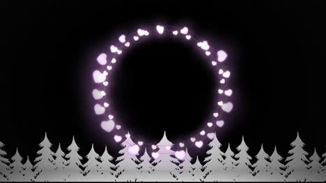 animation of fairy light frame with copy space over fir trees