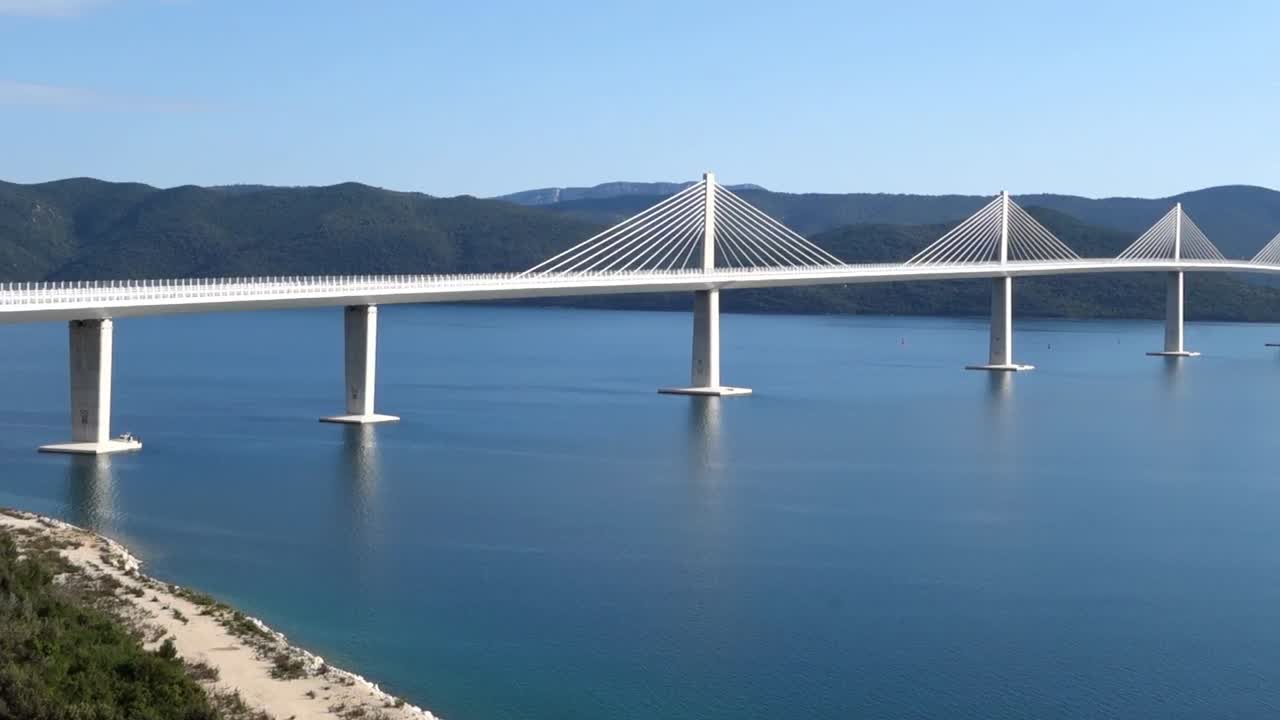 Peljesac Bridge, a cable stayed bridge in Dubrovnik Neretva County, Croatia. panoramic